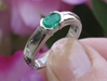 Natural Emerald Solitaire Ring - Semi Bezel East West Set Oval Emerald Ring in 14k white gold
