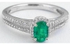 Halo set emerald cut natural sapphire ring in 14k white gold