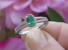 Petite Natural Oval Emerald Ring with Real Diamond Halo in 14k white gold split shank design