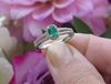 14k white gold Natural Emerald Ring with Diamond Halo and split shank design