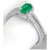 Emerald Rings - Genuine Oval Emerald and Diamond Ring in 14k white gold