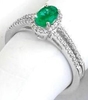 Emerald Rings - Genuine Oval Emerald and Diamond Ring in 14k white gold