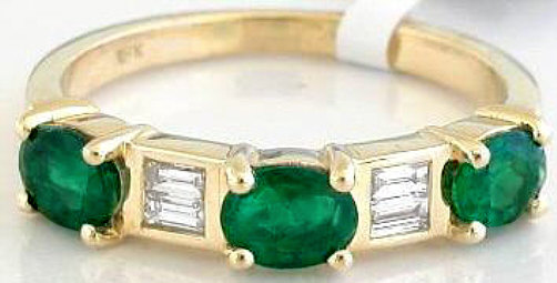 Natural Emerald Ring - Emerald and Baguette Diamond Anniversary Band