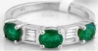 Natural Emerald Ring - Three Stone Oval Emerald and Baguette Baguette Diamond Anniversary Ring in 14k white gold