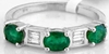 Natural Emerald Ring - Three Stone Oval Emerald and Baguette Baguette Diamond Anniversary Ring in 14k white gold