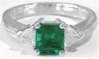 Genuine Colombian Emerald Ring with Trillion Diamonds in White Gold