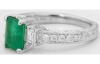Emerald Ring -1.35 ctw Emerald and Baguette Diamond Ring in 14k white gold - E-5569