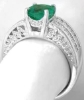 Emerald Engagement Ring with 7mm Round Emerald and Princess Cut Diamonds Ring in 18k white gold