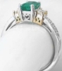 Genuine Emerald Ring - 3 Stone with Baguette Diamonds in 14k white gold