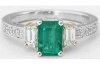 Genuine Emerald Ring - 3 Stone with Baguette Diamonds in 14k white gold