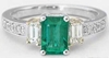 Genuine Emerald Ring - 3 Stone with Baguette Diamonds in 14k white gold