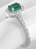 Natural Emerald Ring - Oval Colombian Emerald and Diamond Halo Ring in 14k white gold