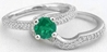 Engagment Rings- Emerald and Diamond Engagement Ring and Band in 14k white gold
