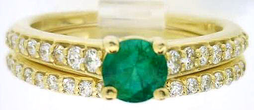 Natural Emerald Engagement Ring Set -14k yellow gold