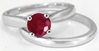Genuine Ruby Solitaire Engagement Ring and Band Set