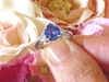 Natural Ceylon Pear Sapphire Engagement Ring with Genuine Trillion White Sapphires in a 14k white gold band for sale