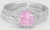 Light Pink Sapphire Engagement Ring Set with Untreated Cushion Sapphire in 14k white gold mounting