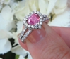 Platinum Real Pink Sapphire Engagment Ring - Heat Cut Sapphire ring and band set for her