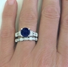 Dark Blue Natural Round Sapphire Wedding Ring and Matching Band Set in solid 14k white gold
