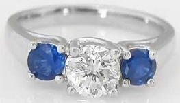 Past Present Future Ideal Cut Round Diamond and Natural Blue Sapphire Ring for sale