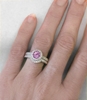 Genuine Round Pink Sapphire and Diamond Halo Engagement Ring with antique styling
