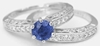Natural Round Blue Sapphire Engagement Ring Set with Real Diamonds in an ornate vintage design 14k white gold band for sale
