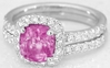 Natural Cushion Pink Sapphire Diamond Engagement Set - Ring and Band