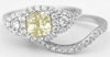 Natural Radiant Cut Yellow Sapphire and Diamond Engagement Ring and Band Set