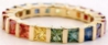 Natural Rainbow Sapphire Eternity Band Ring in 14k yellow gold- bar set Ceylon sapphires
