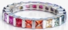 18k White Gold Natural Ceylon Rainbow Sapphire Eternity Band Ring- bar set sapphires