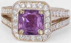 Genuine Square Cut Magenta Sapphire Engagement Ring with Split Shank in 14k Rose Gold