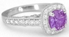 Natural Purple Sapphire Ring - Unheated Cushion Cut Sapphire with Diamond Halo in 14k white gold