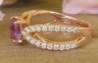 Natural Oval Magenta Sapphire and Split Shank Diamond Ring in 14k rose gold