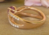 Back View of Oval Natural Magenta Sapphire Ring with Split Shank Diamond Ring in 14k rose gold