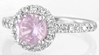 Light Pink Sapphire Ring - Round Genuine Sapphire with Diamond Halo in 14k White Gold
