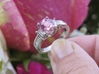 Platinum Cushion Cut Natural Pink Sapphire Wedding Ring with Baguette Diamonds in  and Baguette Diamond Ring for sale