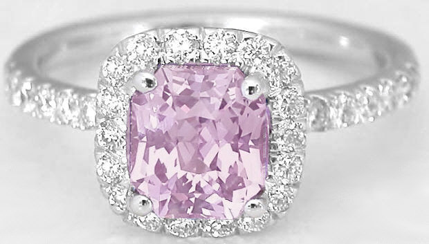 Light Pink Sapphire Ring- Diamond Halo in 14k white gold