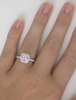 Light Pink Sapphire Ring- Radiant Cut Sapphire and Diamond Halo in 14k white gold