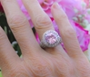 Large 6 carat Natural Oval Light Pink Sapphire Ring in Ornate solid White Gold Band. Pink Diamond Color.