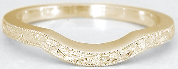 Vintage carved matching wedding band in 14k yellow gold