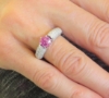 Round Natural Pink Sapphire Ring with Pave Diamond Band