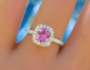 14k white gold Cushion Natural Pink Sapphire and Diamond Halo Engagement Ring