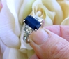 Natural Unheated Untreated Royal Blue Sapphire and White Sapphire Three Stone Ring in 14k white gold for sale