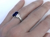 Natural Unheated Blue Sapphire and White Sapphire Ring on the hand