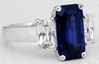 Large Untreated Natural Emerald Cut Blue and White Sapphire Ring in 14k white gold