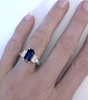 Genuine Unheated Large Blue Sapphire and White Sapphire Ring in 14k white gold