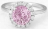 Large Natural Light Pink Sapphire Ring - Real Diamond Halo in skinny 14k white gold band