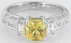 Natural Unheated Radiant Cut Bright Yellow Sapphire Ring in 18k gold