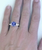 Large Unheated Ceylon Blue Sapphire Ring with Baguette Diamonds in 14k white gold