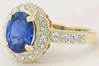 Natural Untreated Ceylon Blue Sapphire Engagement Ring in 14k Yellow gold with Diamond Halo